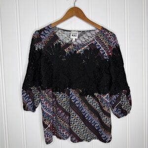 Code Bleu Boho Top Black Lace Detail Women’s M